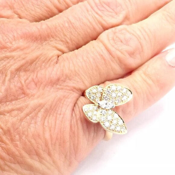 Authentic! Van Cleef & Arpels 18k Yellow Gold Diamond Two Butterfly Ring Cert. - Picture 7 of 10
